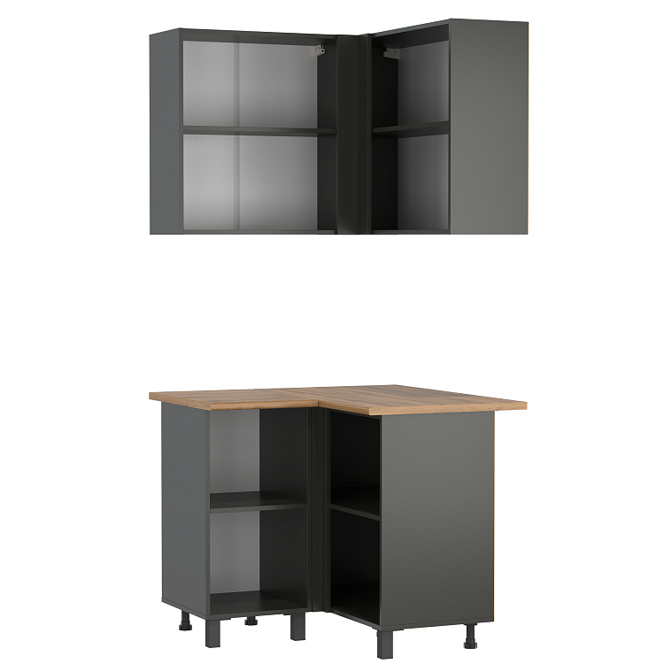 Кухня Мадрид (угловая) диамант серый/столешница дуб вотан/ДВПО белый/ПВХ графит