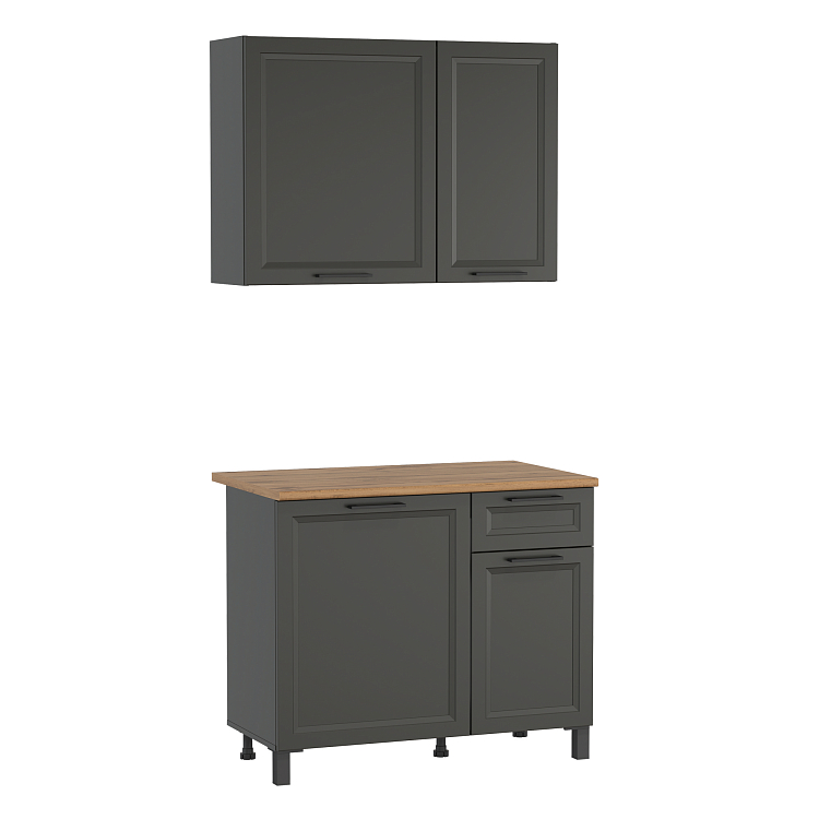 Шкаф Римини (1000) диамант серый/столешница дуб вотан/ДВПО белый/ПВХ графит/профиль ПВХ графит