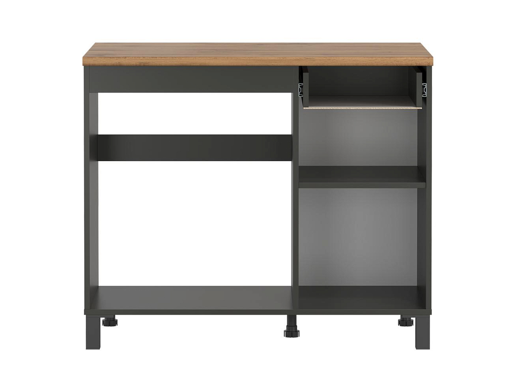 Шкаф Римини (1000) диамант серый/столешница дуб вотан/ДВПО белый/ПВХ графит/профиль ПВХ графит