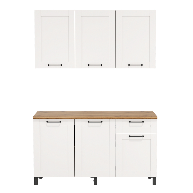 Кухня Аризона (1500) белый/столешница дуб вотан/ДВПО белый/профиль ПВХ белый О