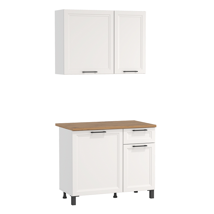 Шкаф Римини (1000) белый/столешница дуб вотан/ДВПО белый/ПВХ белый О/профиль ПВХ белый О